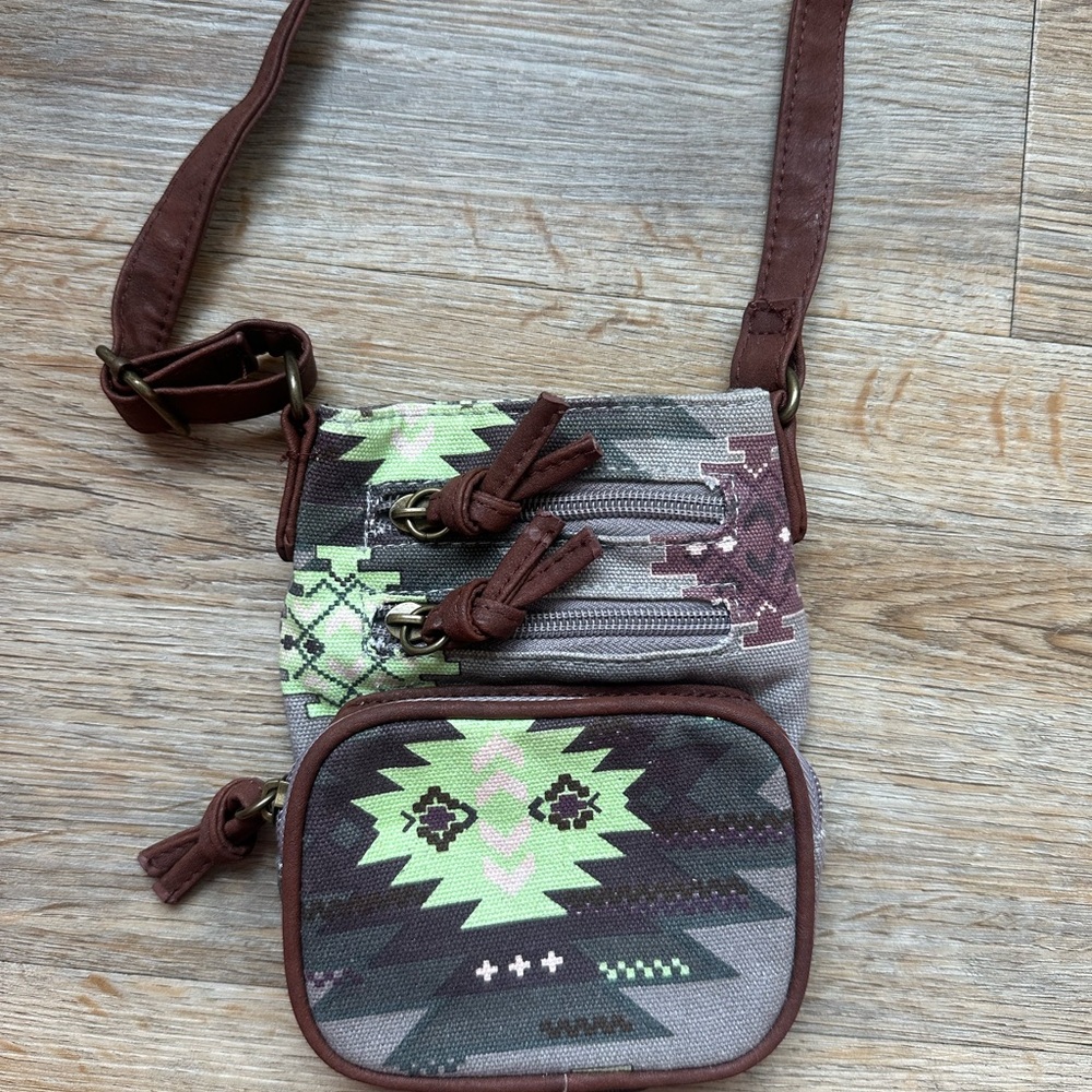Massimo Brown and Green Aztec Patterned Crossbody Bag